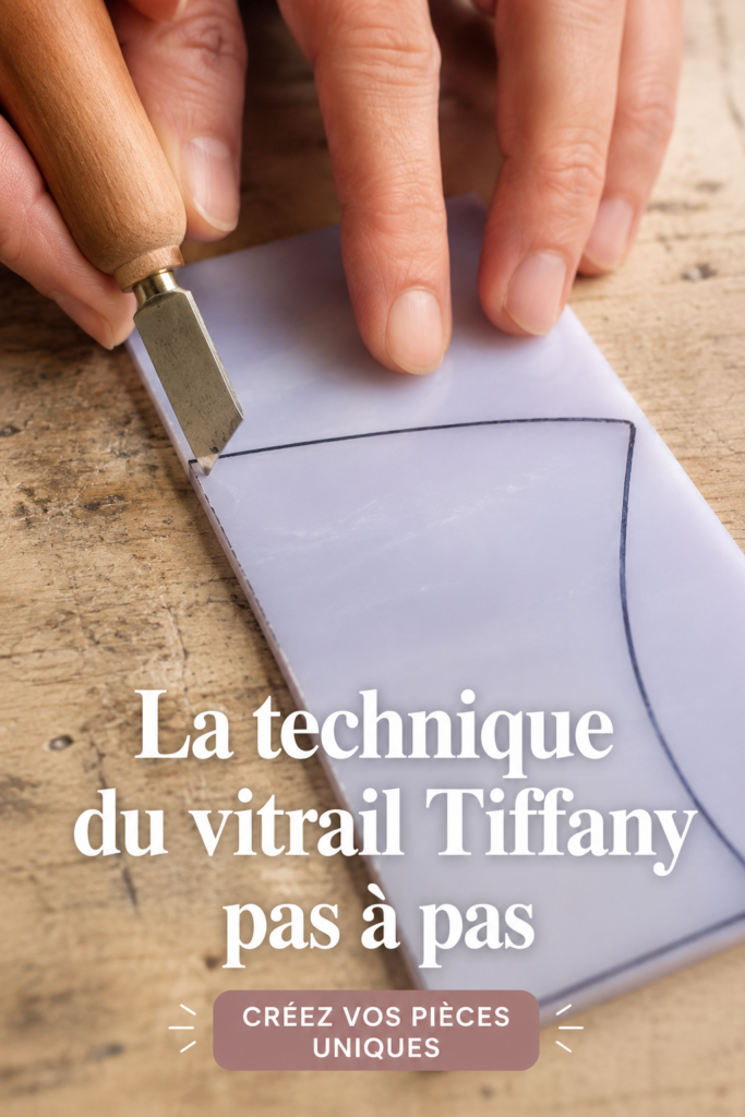Une belle création en vitrail Tiffany coloré exposée sur une table de travail