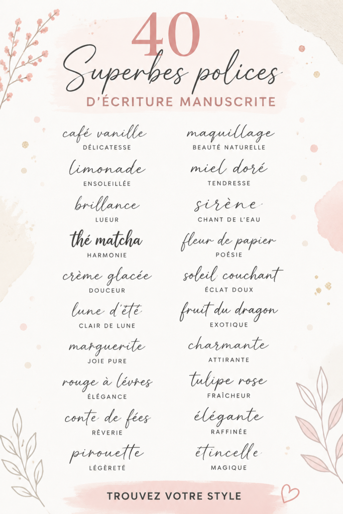 Sélection de polices d'écriture manuscrite sur fond coloré