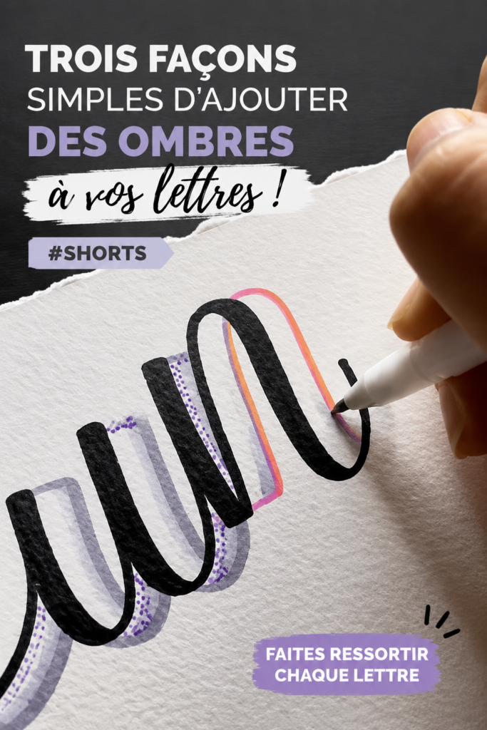 Lettres ombrées colorées sur un fond neutre, représentant des techniques de lettrage créatif.