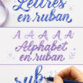 Alphabet en lettres de ruban colorées sur fond blanc, exposant la créativité et l'artisanat.