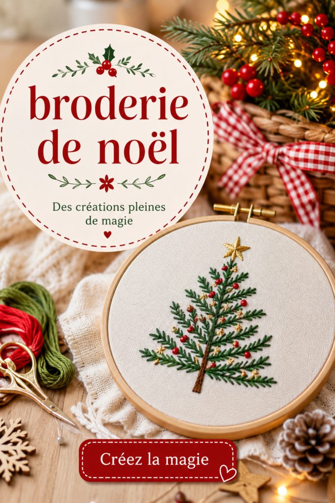 Un échantillon de broderies de Noël colorées décorant un sapin.