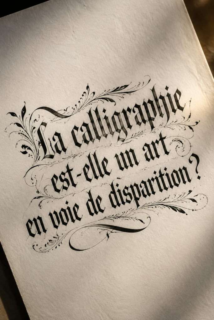 Un bel exemple de calligraphie moderne avec un style élégant sur papier velouté.