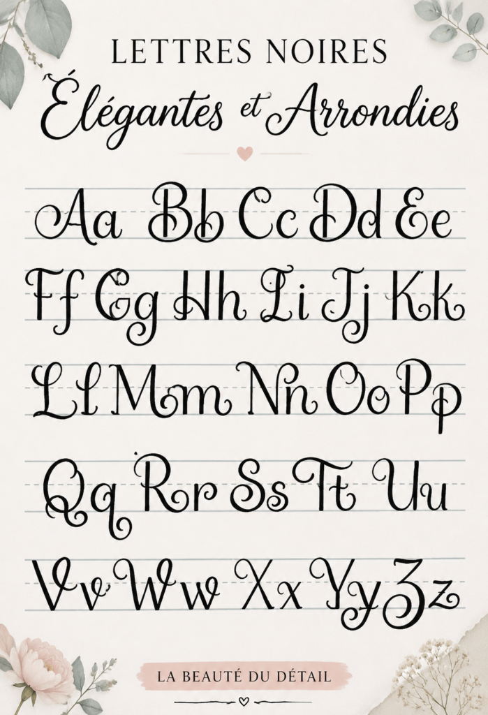 Belles lettres courbes délicates sur une carte décorative