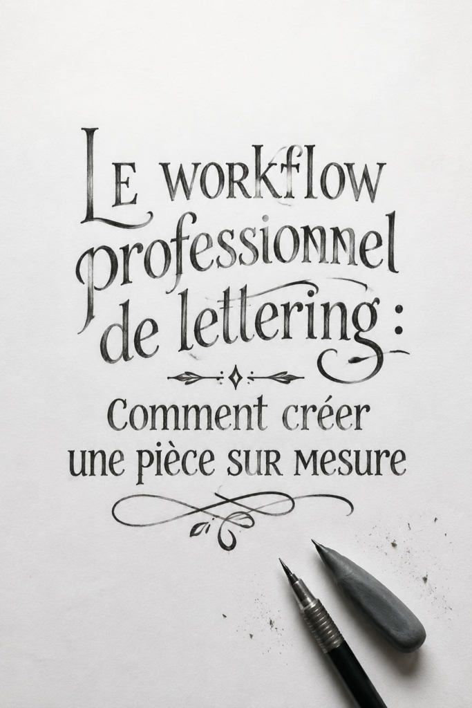 Une femme créant un lettrage professionnel personnalisé sur une feuille blanche.