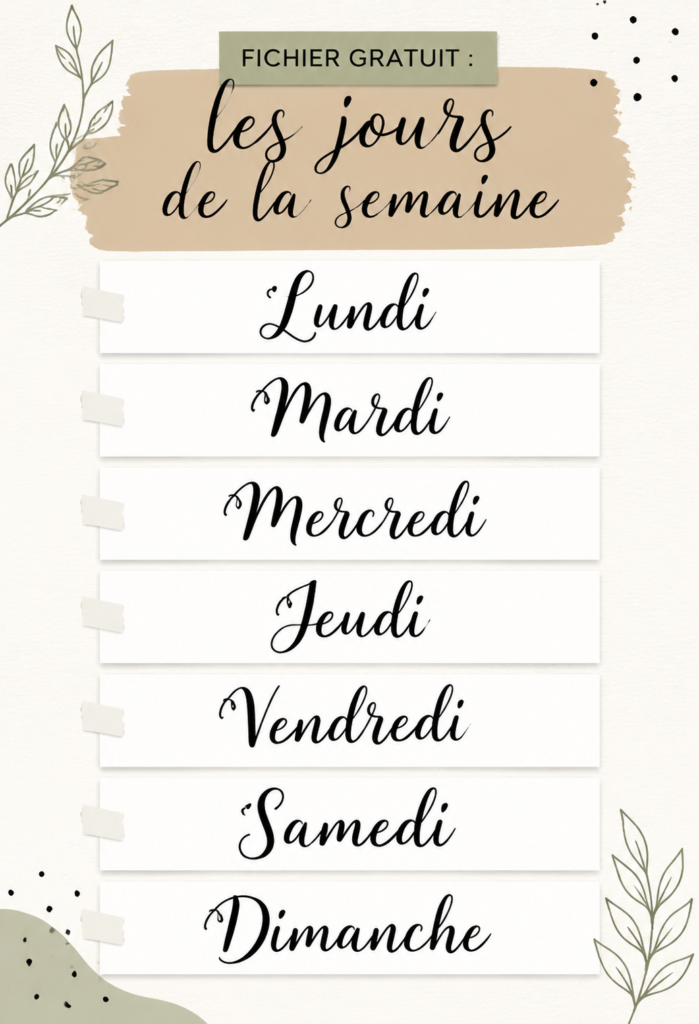 Fichier gratuit illustrant un calendrier des jours de la semaine