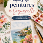 Artiste féminine peignant une nature morte à l'aquarelle avec des couleurs vives