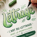 Lettrage au pointillisme créatif sur papier coloré.