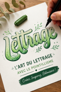 Lettrage au pointillisme créatif sur papier coloré.