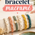 Bracelets colorés en macramé exposés sur une table en bois