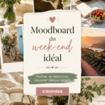 Moodboard coloré représentant des idées de week-end créatif.