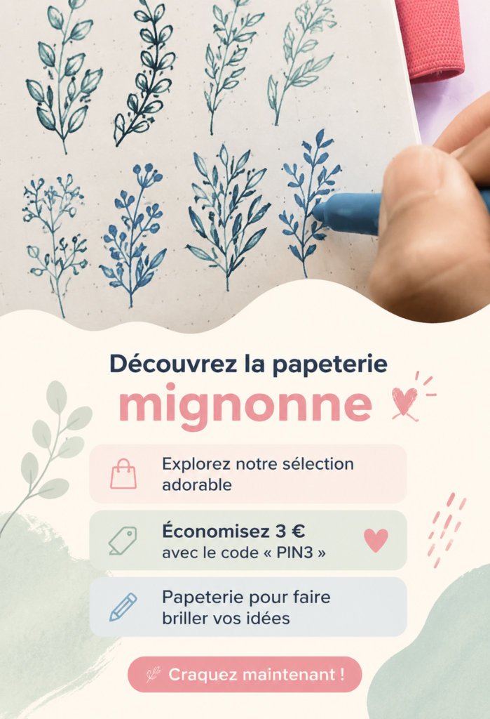 Papeterie kawaii colorée disposée sur un bureau
