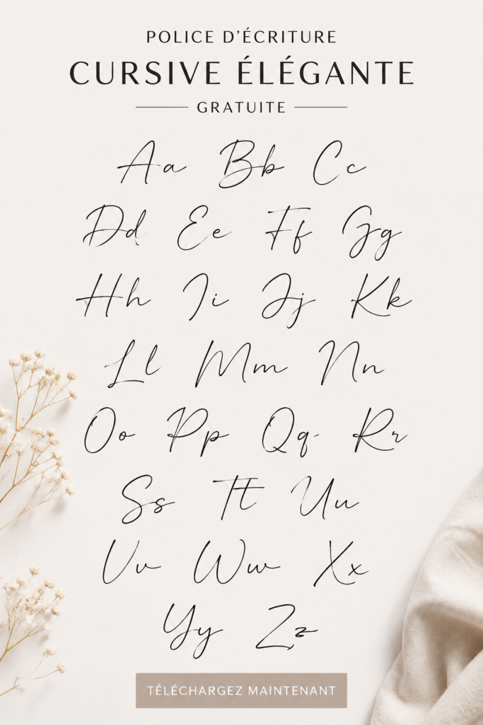Aperçu d'une police cursive élégante sur un fond pastel