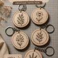 Porte-clé en bois personnalisé avec des motifs gravés