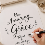Exemple de calligraphie de ''Amazing Grace'' sur du papier élégant.