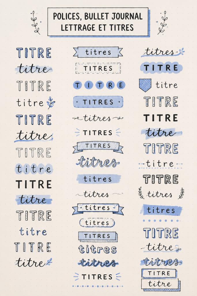 Bullet journal avec des polices créatives affichant différentes mises en page