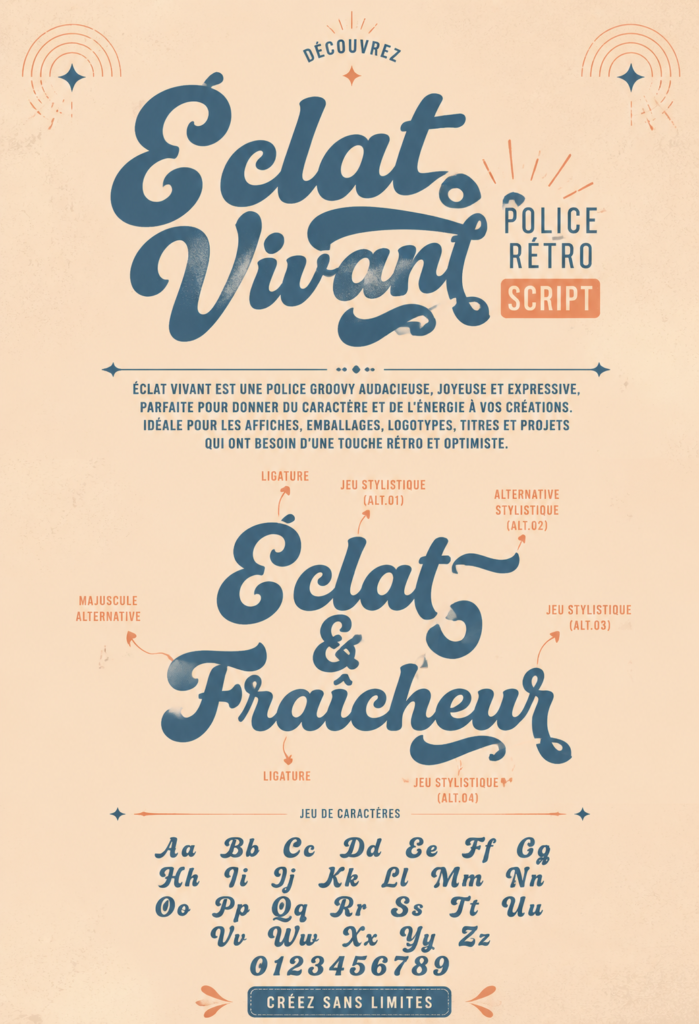 Image d'une typographie rétro brillante sur un fond stylisé