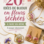 Bijoux en fleurs séchées, présentés sur une table en bois.
