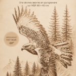 Pyrogravure sur bois illustrant des motifs créatifs.