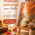 Peinture d'automne sur toile avec des couleurs vives, représentant un paysage forestier
