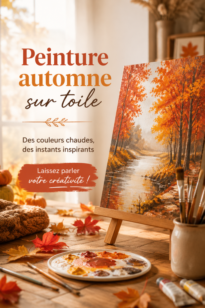 Peinture d'automne sur toile avec des couleurs vives, représentant un paysage forestier