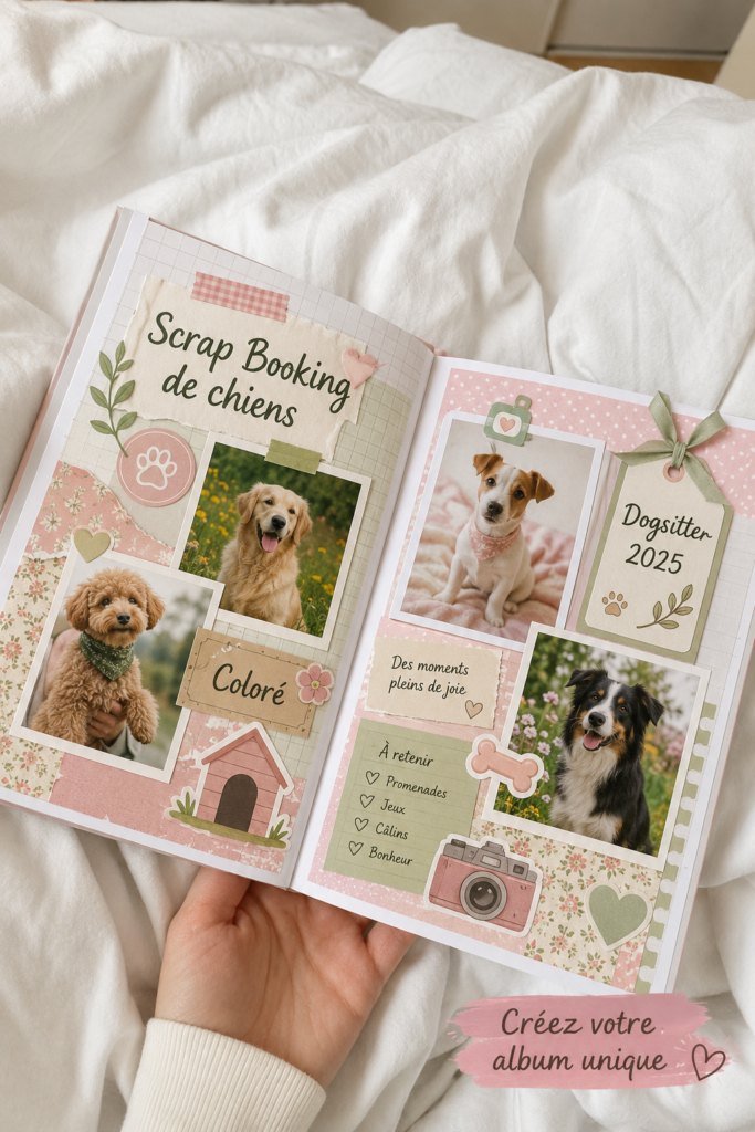 un album photo scrapbooking avec des photos d'animaux colorées