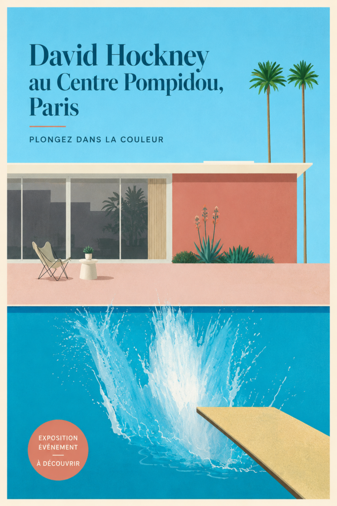 David Hockney exposé au Centre Pompidou, œuvre colorée et vibrante.