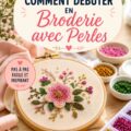 Femme en train de broder avec des perles sur un tissu coloré, mettant en avant la créativité art de la broderie.
