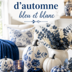 Déco d'automne en bleu et blanc avec des éléments naturels