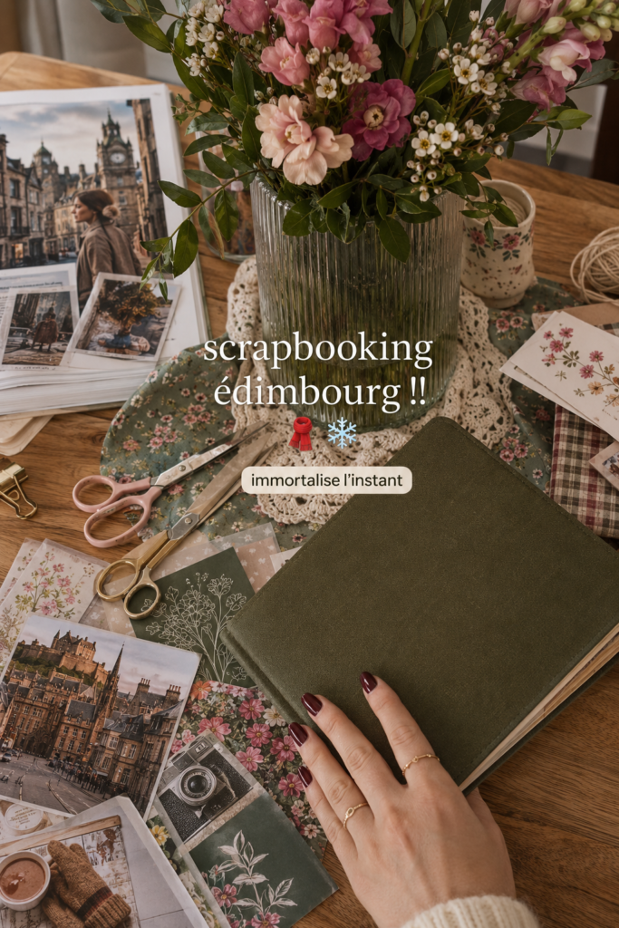Une belle mise en scène de fournitures de scrapbooking aux motifs colorés, illustrant la créativité.