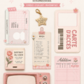 Femme créant une feuille de collage avec du matériel de scrapbooking