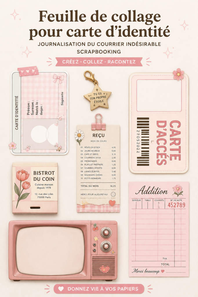 Femme créant une feuille de collage avec du matériel de scrapbooking