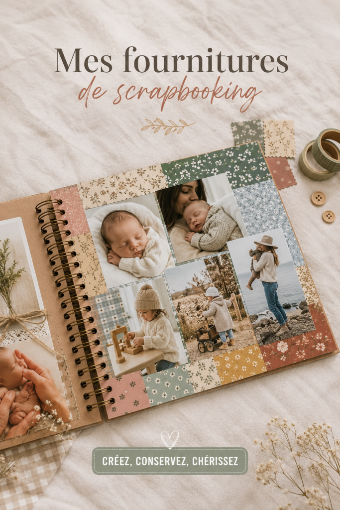 Un kit de scrapbooking avec différents outils et papiers colorés.