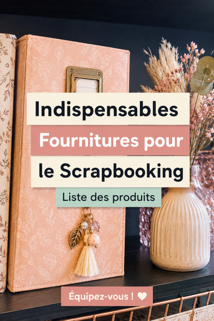 Fournitures de scrapbooking sur une table avec des papiers colorés et des outils créatifs.