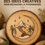 Un magnifique projet de pyrogravure sur bois montrant une fleur délicate, symbole de créativité.