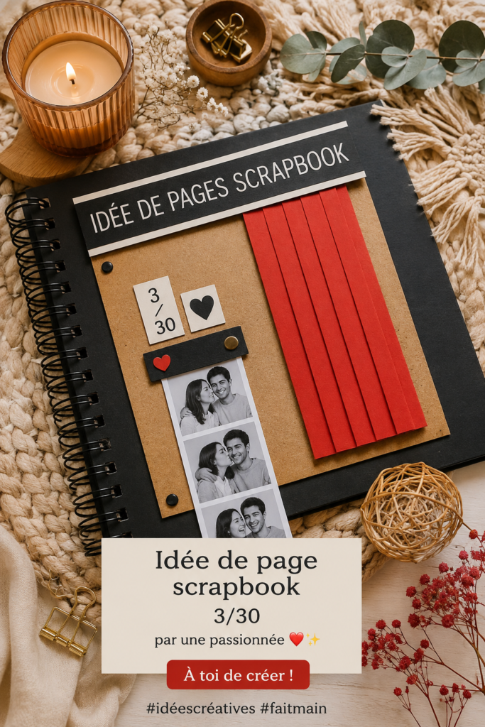 Une page de scrapbook colorée avec des photos et des embellissements créatifs.