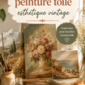 Toile vintage colorée avec motifs esthétiques, idéale pour la décoration intérieure