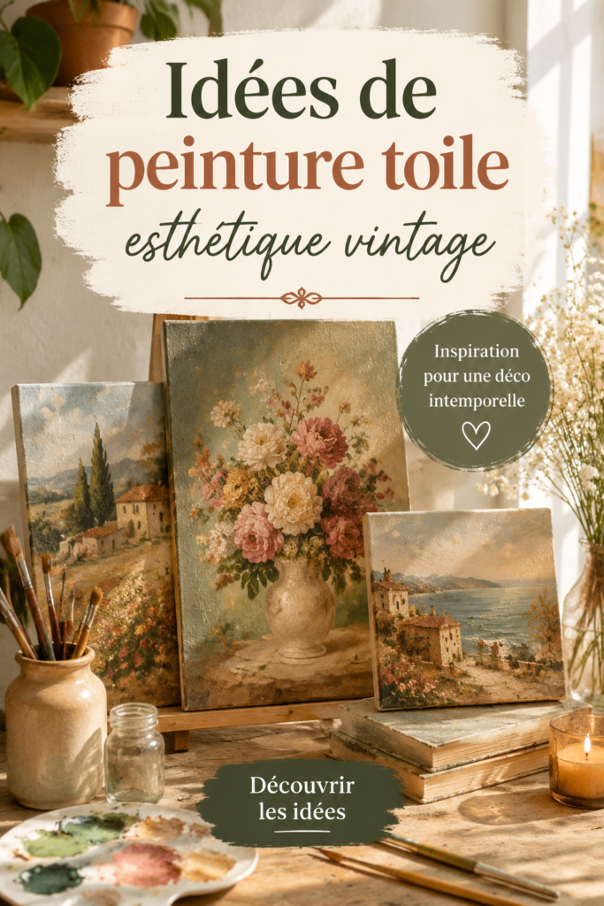 Toile vintage colorée avec motifs esthétiques, idéale pour la décoration intérieure