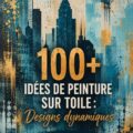 Une toile peinte avec des motifs colorés et modernes, illustrant la créativité.