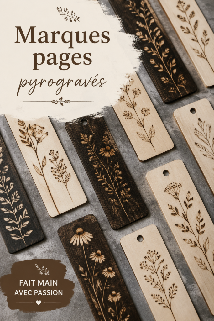 Un exemple de marque-page pyrogravé avec un motif floral