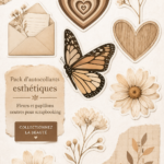 Pack d'autocollants esthétiques avec fleurs et papillons pour le scrapbooking.
