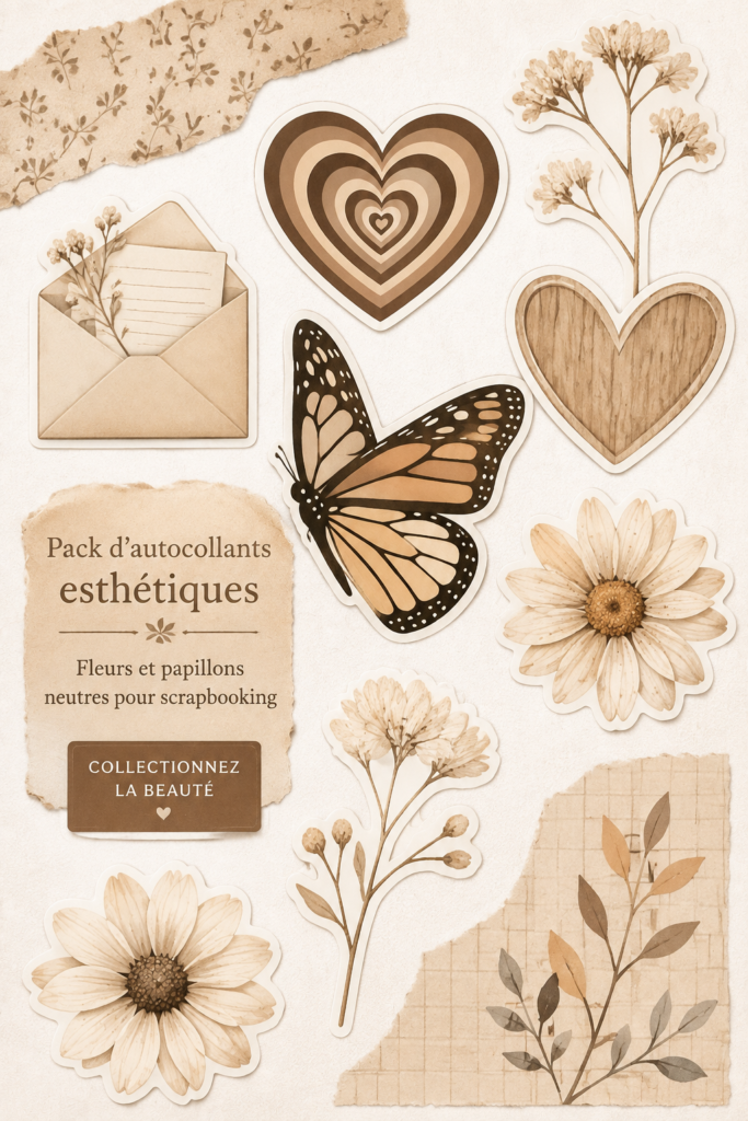 Pack d'autocollants esthétiques avec fleurs et papillons pour le scrapbooking.