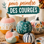 Courges peintes aux couleurs vives dans un décor d'automne