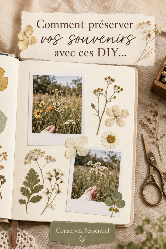 Un collage coloré de souvenirs fait maison avec des photos et des objets personnels.