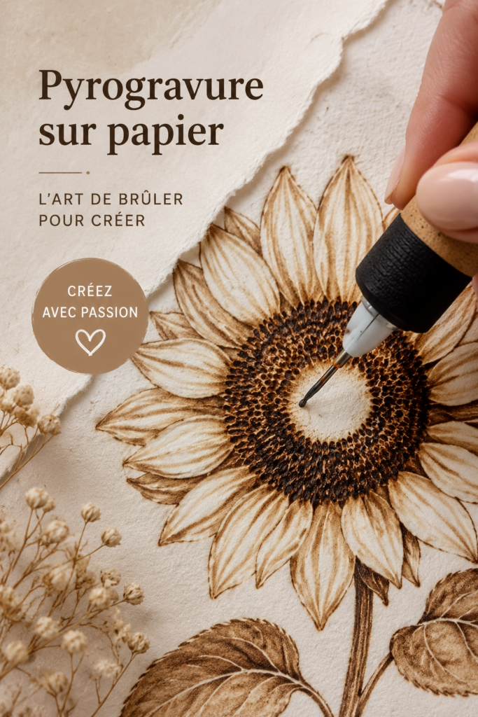 Réalisation d'un tournesol en pyrogravure sur papier