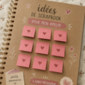 Scrapbook créatif avec des souvenirs et des photos romantiques.