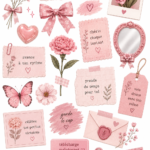 Un assortiment coloré de stickers roses sur fond blanc, prêts pour des projets créatifs.
