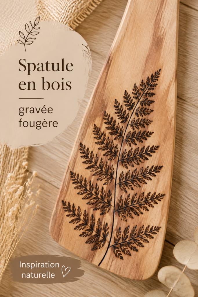 Spatule en bois ornée d'un motif de fougère gravé