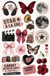 Un ensemble de stickers imprimables colorés pour personnaliser un journal créatif.