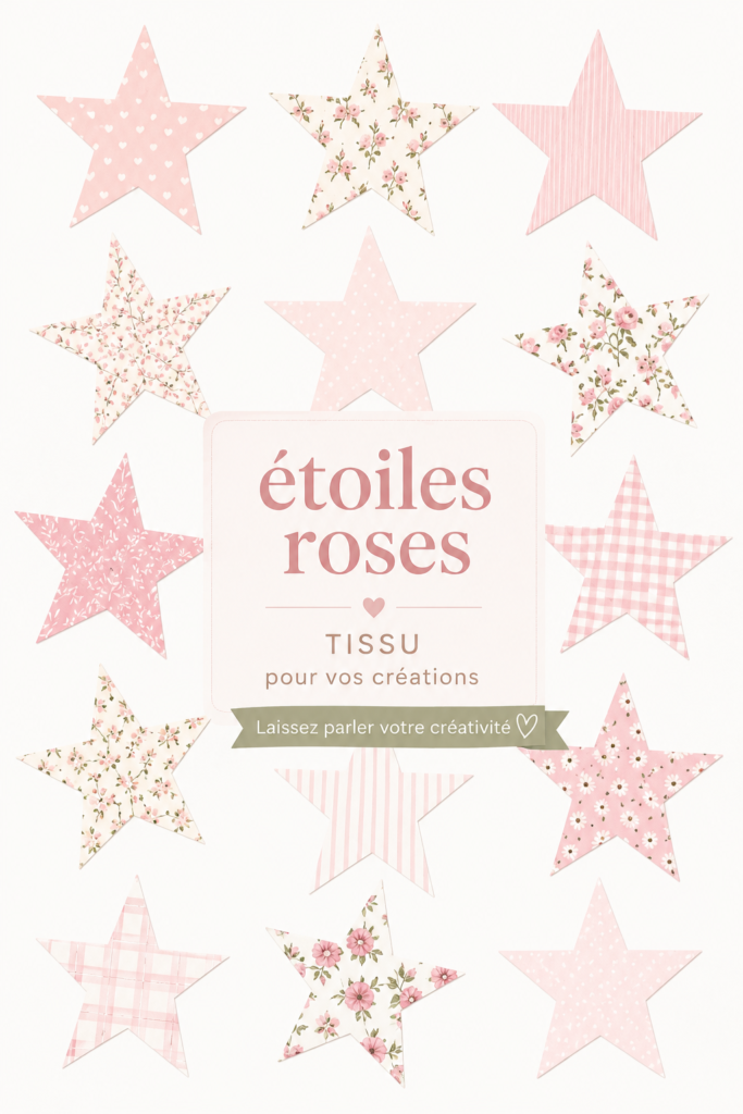 Tissu rose avec étoiles blanches, parfait pour des projets créatifs