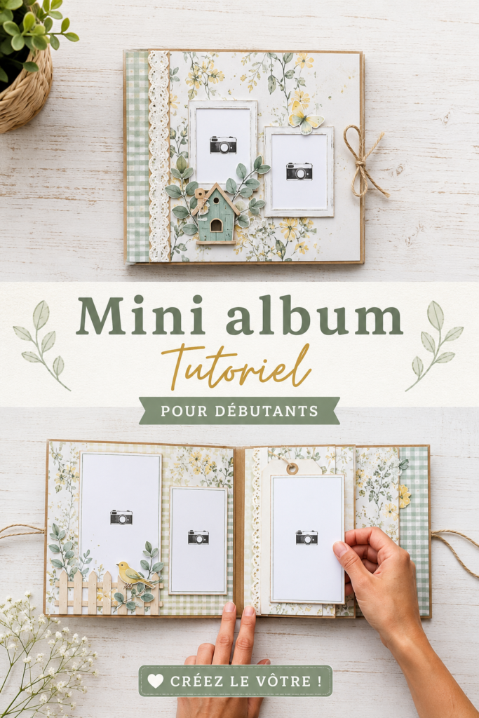Mini album créatif sur une table avec des fournitures artistiques